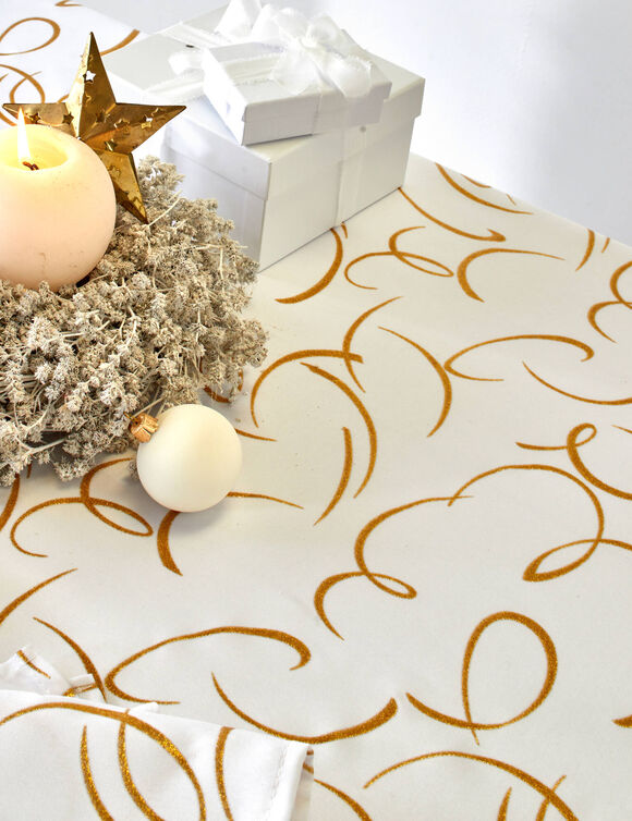 Tafellaken bedrukt met goudkleurige slierten (wit / goudkleurig) Tafellaken bedrukt met goudkleurige slierten (wit / goudkleurig)